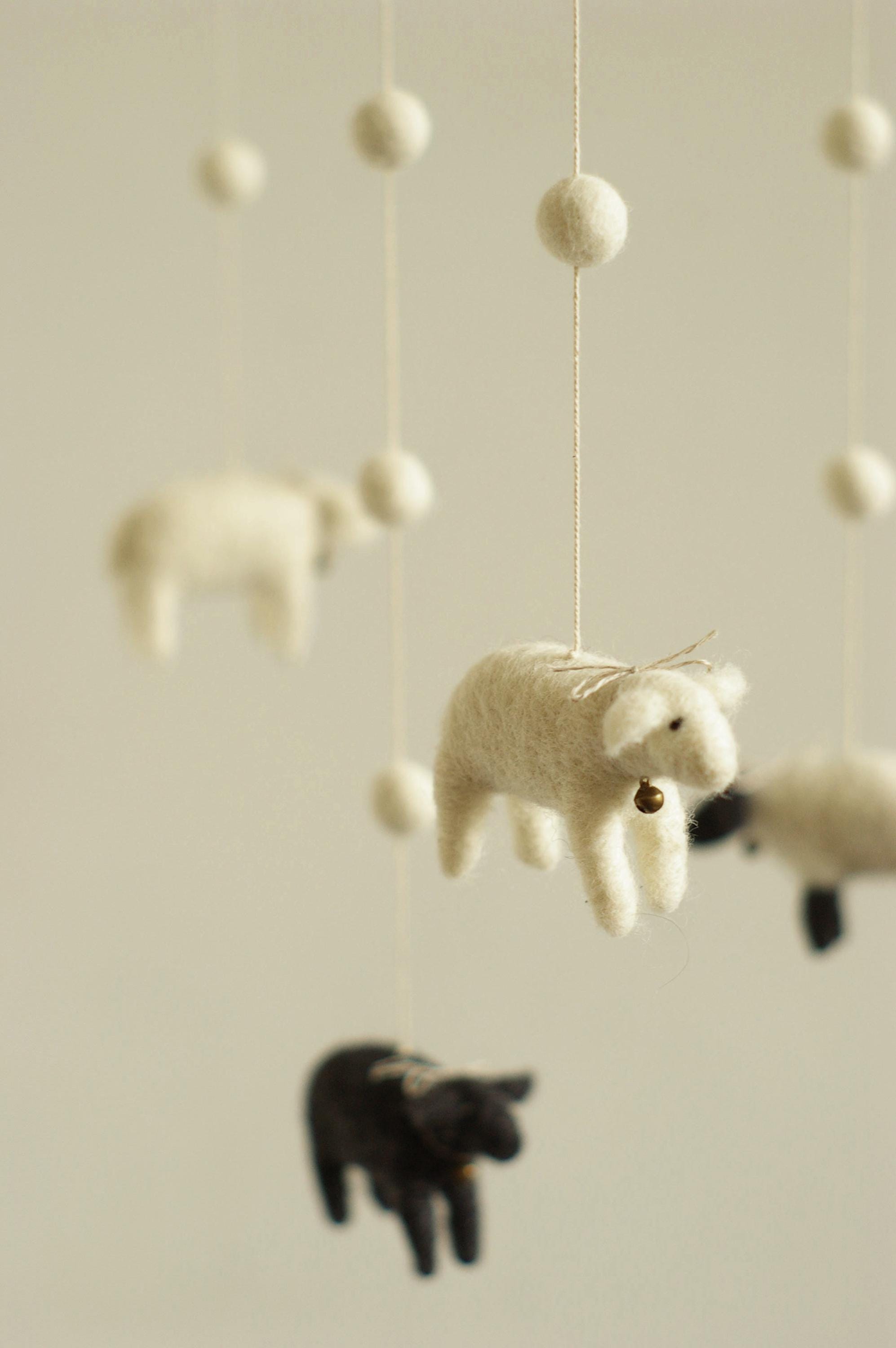 Felted Sheep Baby Mobile – Handcrafted Wool Nursery Mobile