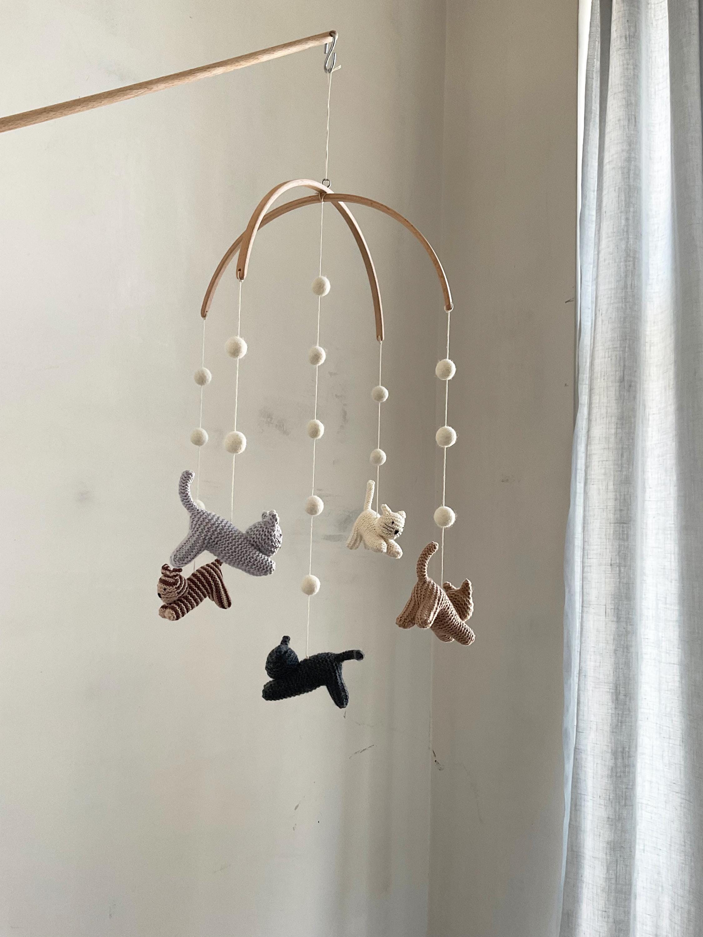 Knitted Kitten Baby Mobile with Felted Wool Balls