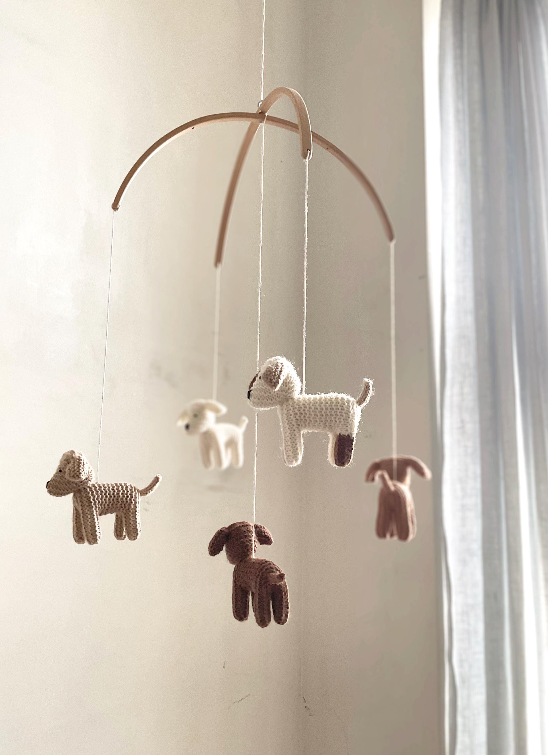 Baby Crib Mobile - Knitted Puppies