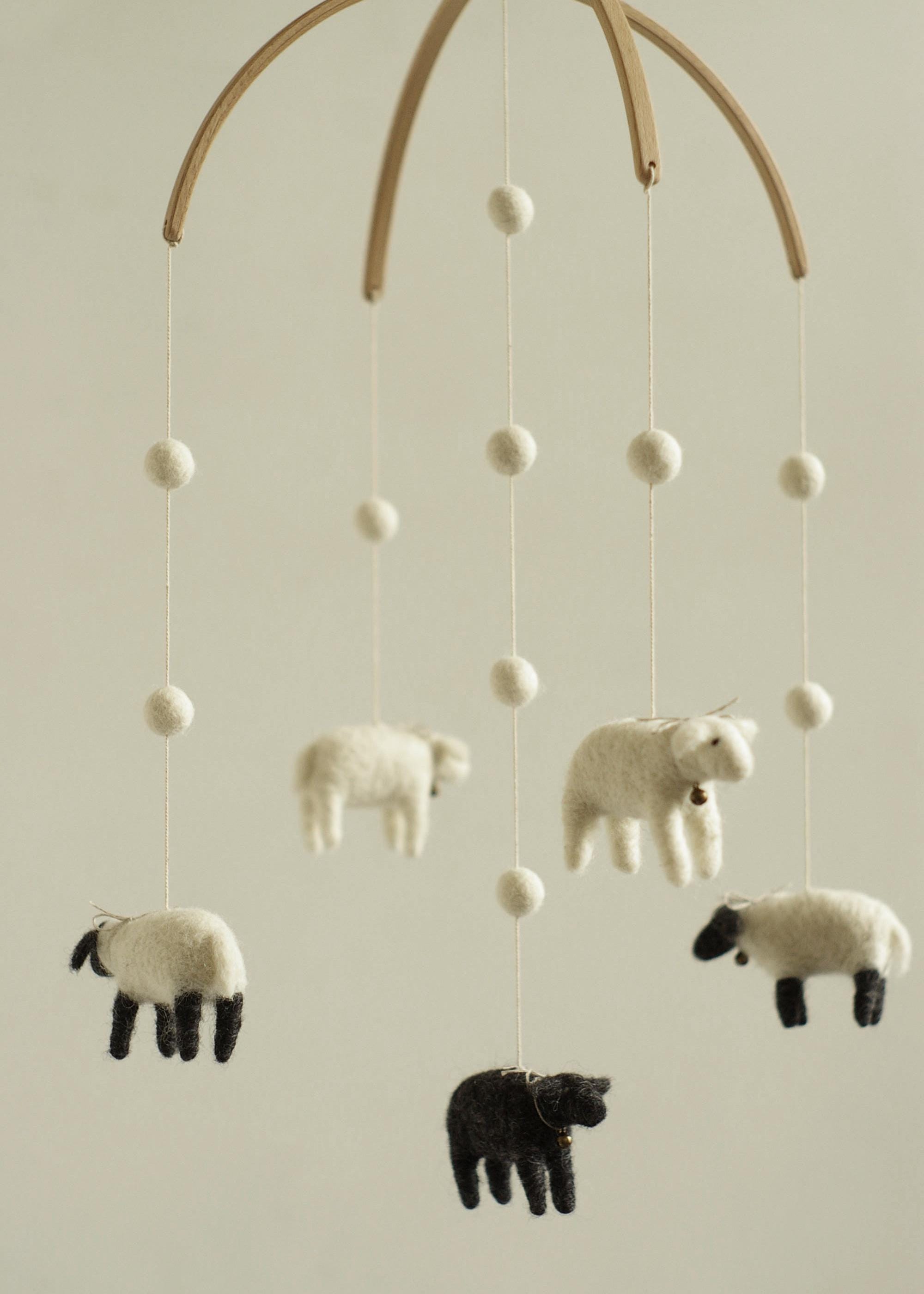 Felted Sheep Baby Mobile – Handcrafted Wool Nursery Mobile
