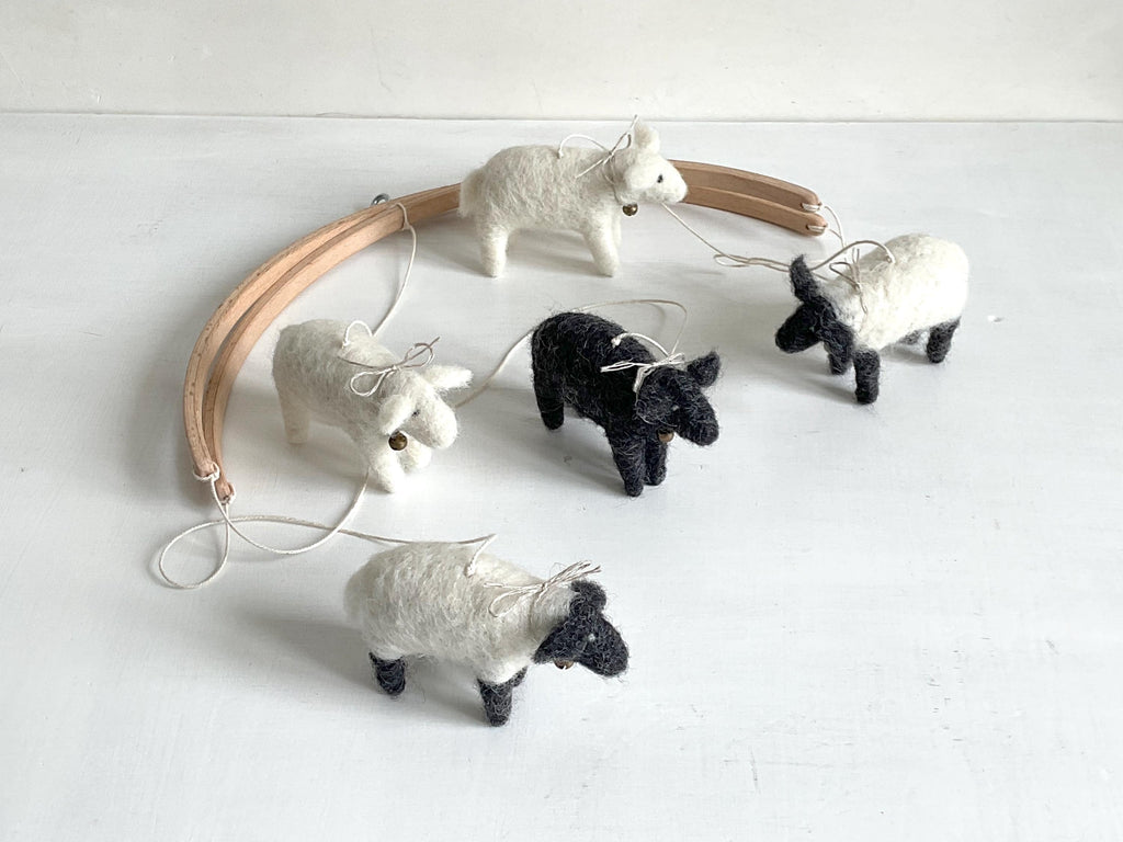 Felted Sheep Baby Mobile – Handcrafted Wool Nursery Mobile