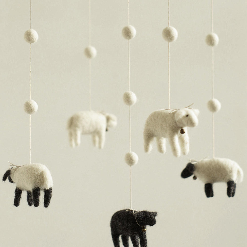 Felted Sheep Baby Mobile – Handcrafted Wool Nursery Mobile