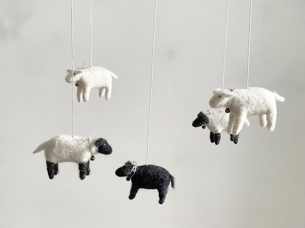 Felted Sheep Baby Mobile – Handcrafted Wool Nursery Mobile