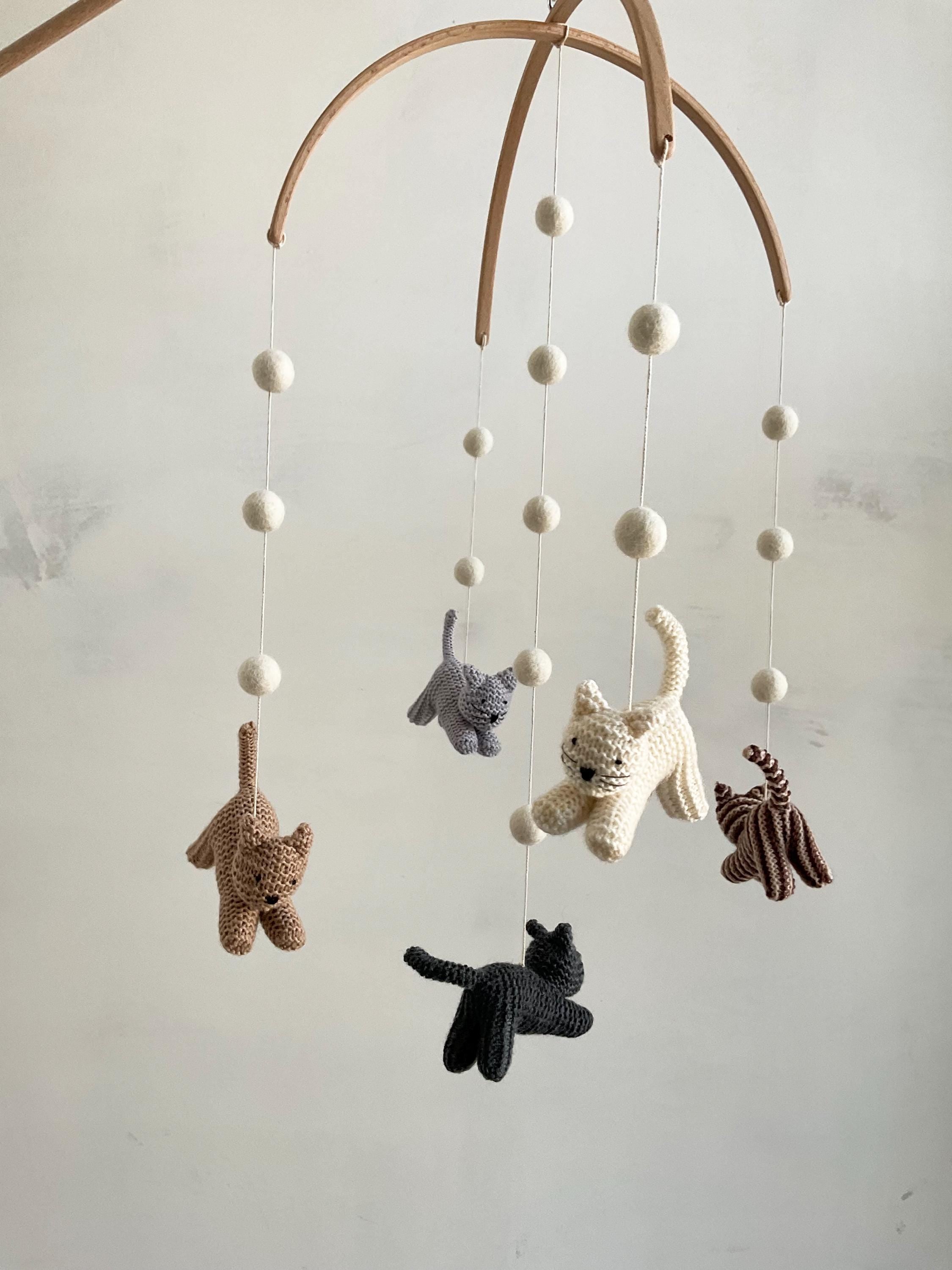Knitted Kitten Baby Mobile with Felted Wool Balls