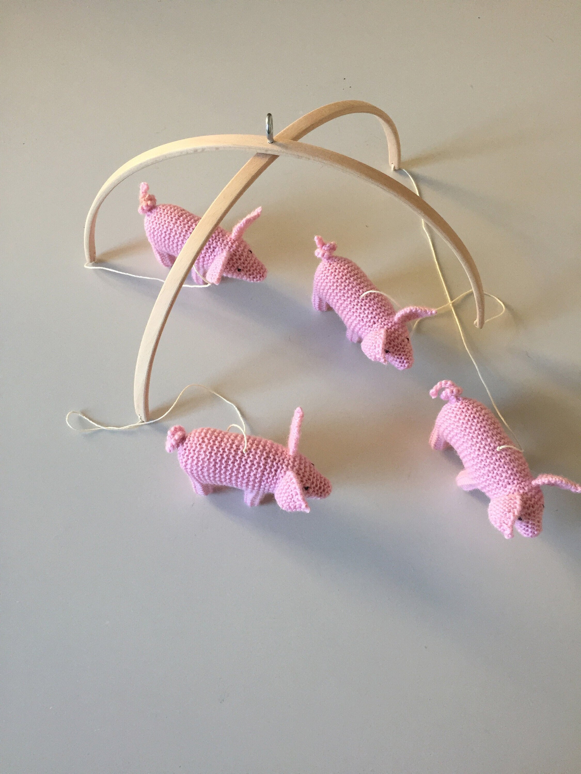 Baby Crib Mobile - Knitted Piglets