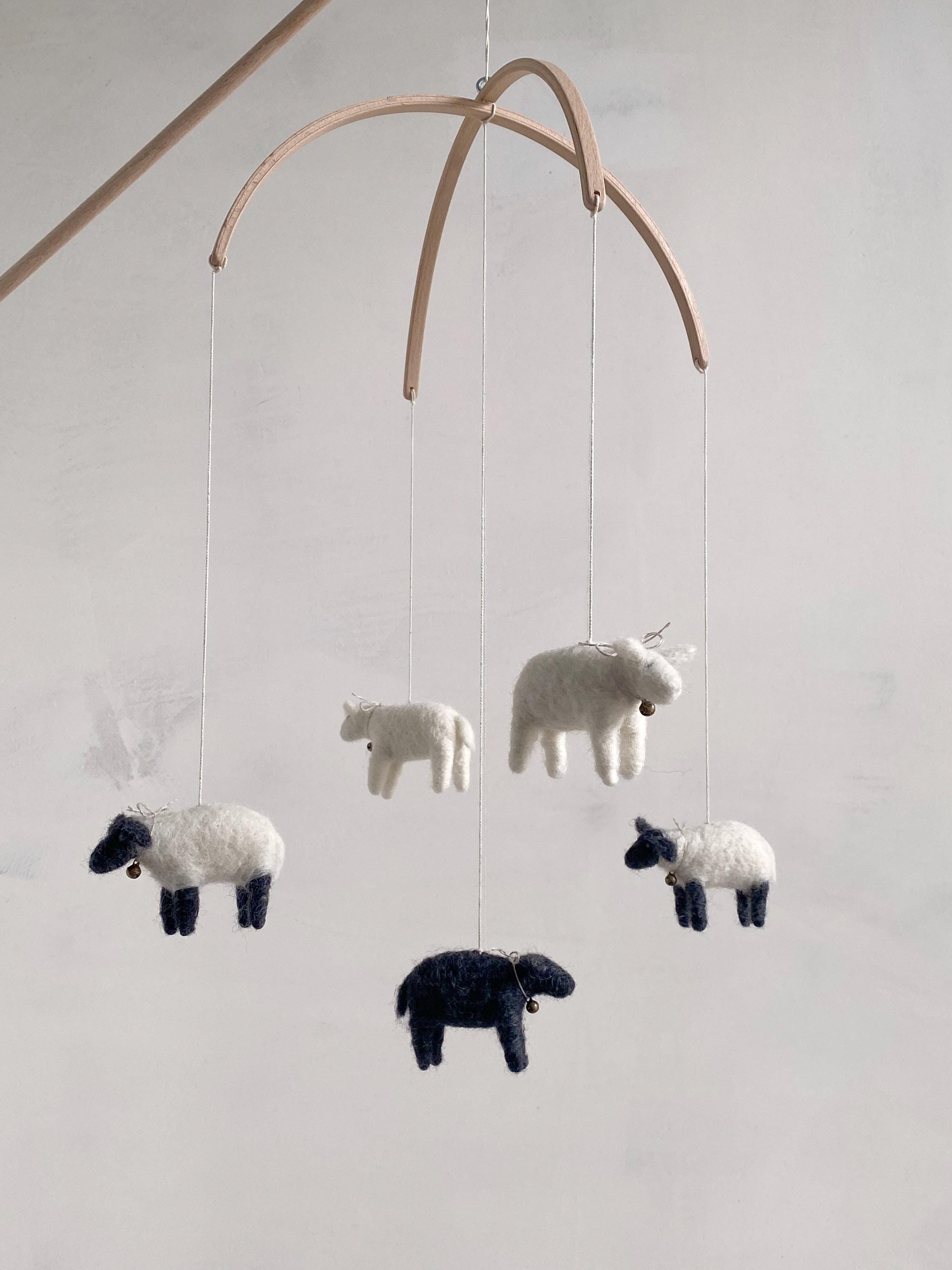 Felted Sheep Baby Mobile – Handcrafted Wool Nursery Mobile