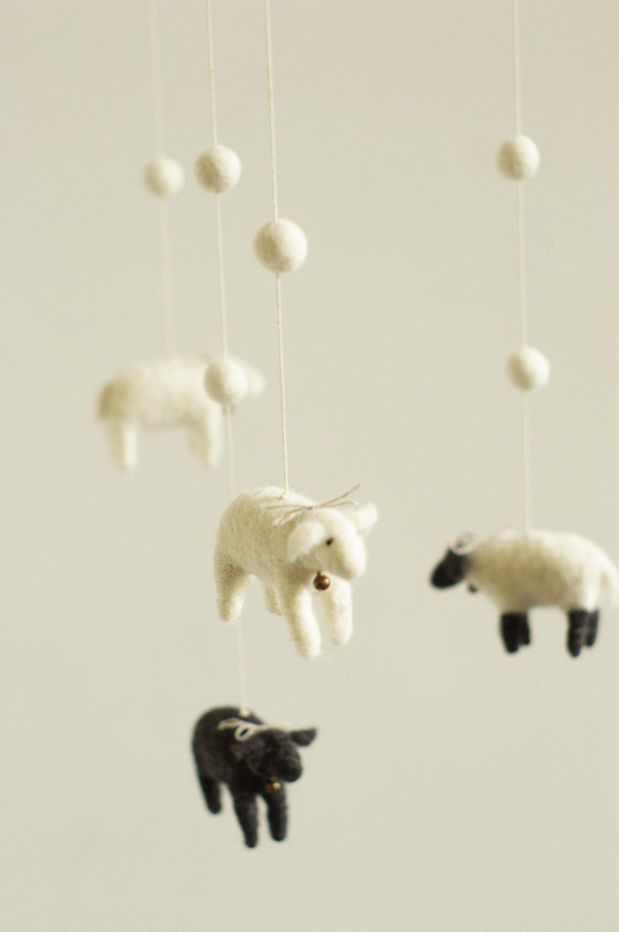 Felted Sheep Baby Mobile – Handcrafted Wool Nursery Mobile